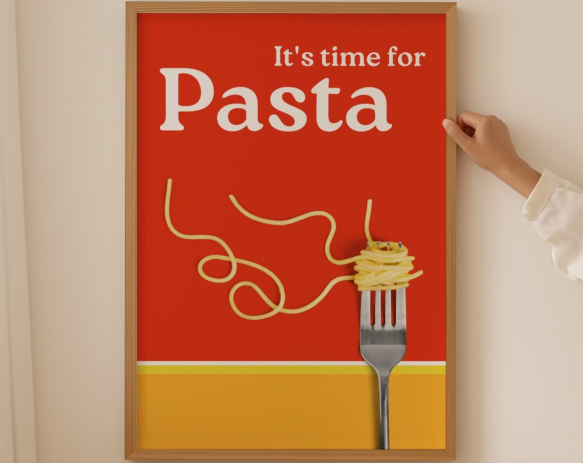 Fun Pasta Time Spaghetti Fork Twirl Red Bold Italian Kitchen Wall Art