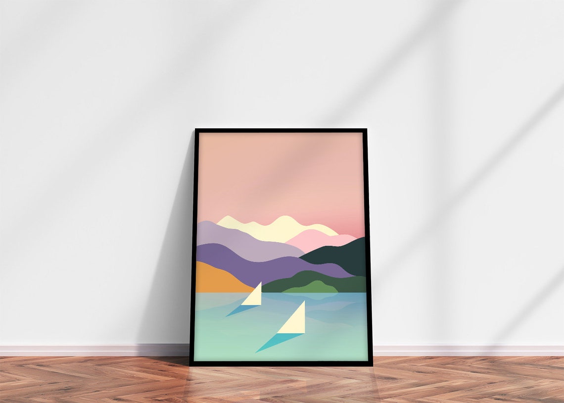 Sailing Art Print, Mountains and Ocean Illustration - Image 2