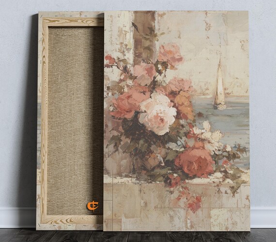 Vintage Sailboat with Roses Coastal Impressionist Art Poster