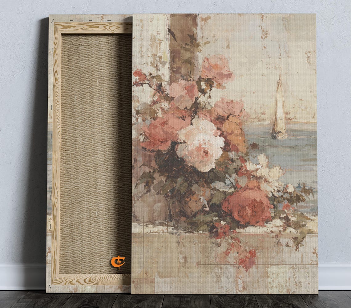Vintage Sailboat with Roses Coastal Impressionist Art Poster