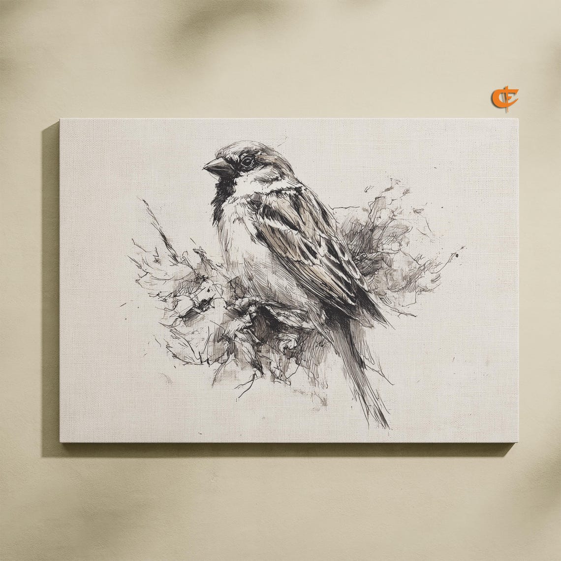 Rustic Sparrow Pencil Sketch Bird Monochrome Nature Art Poster