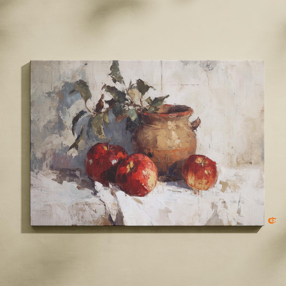 Red Apples And Rustic Clay Jar Vintage Farmhouse Still Life Poster