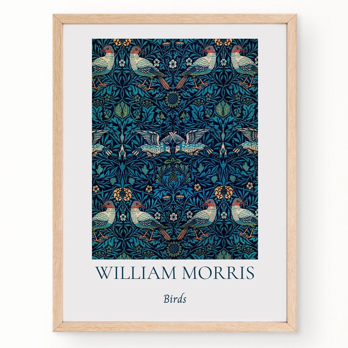William Morris Birds Dark Navy Tapestry Pattern Exhibition Wall Art