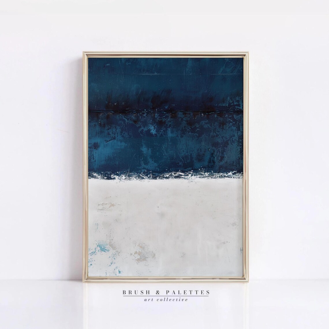Deep Navy Blue Abstract Minimalist Japandi Textured Painting Print
