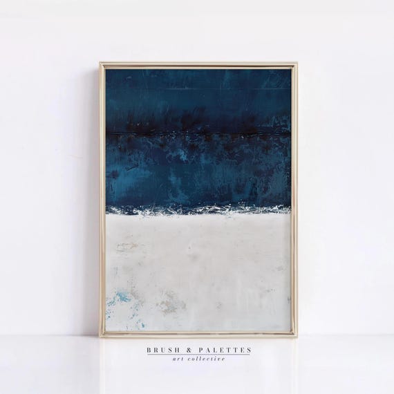 Dark Navy Blue Minimalist Wall Art Print Japandi Abstract Painting Moody Modern Decor For Bedroom Living Room Or Office