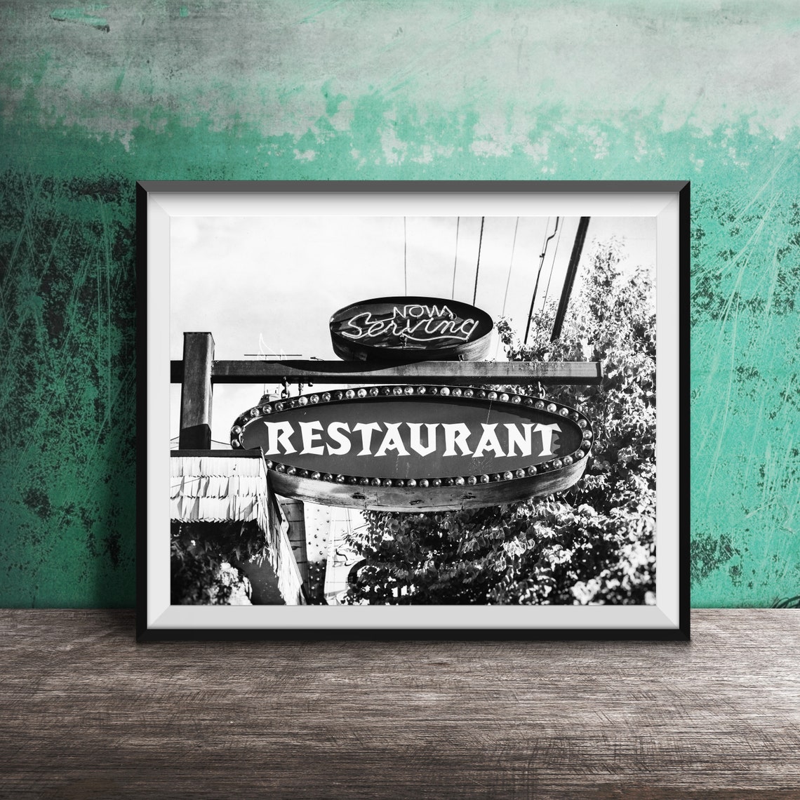 Now Serving Restaurant Red Oval Neon Sign Photography Poster - Image 2