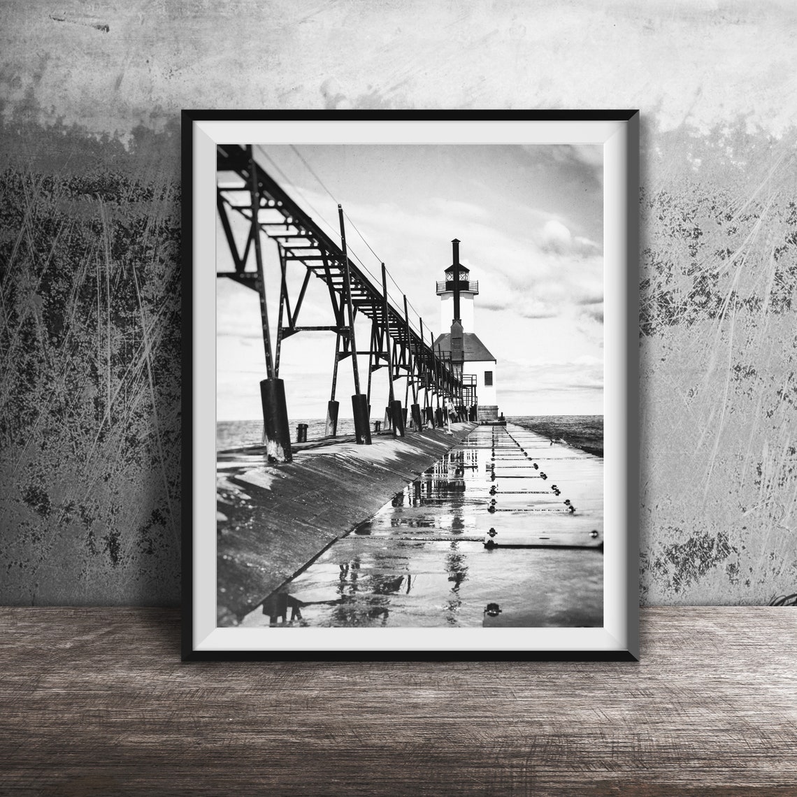 St Joseph Michigan Lighthouse Pier Catwalk Reflection Photo Poster - Image 2