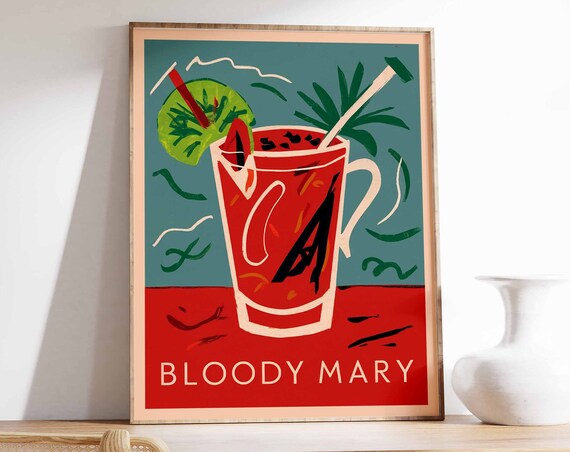 Bloody Mary Cocktail Retro Bar Art Drink Illustration Poster