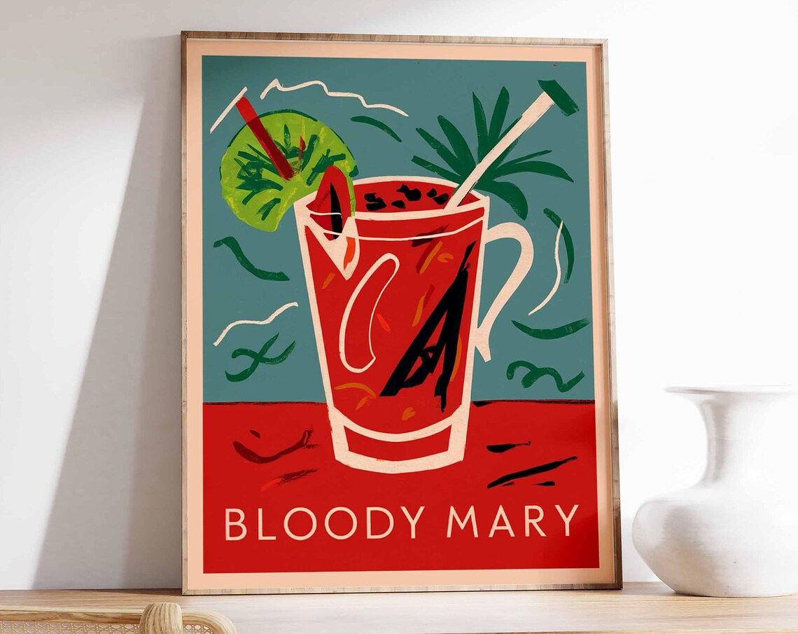 Bloody Mary Cocktail Retro Bar Art Drink Illustration Poster