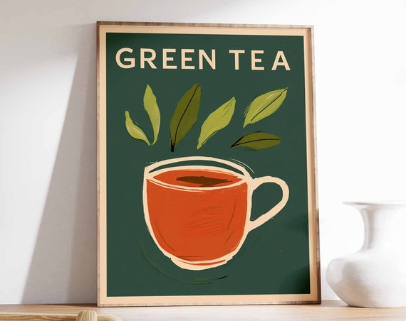Green Tea Poster Herbal Tea Print Tea Art Drink Poster Kitchen Decor Kitchen Poster Drinks Art Restaurant Decor Cafe Decor
