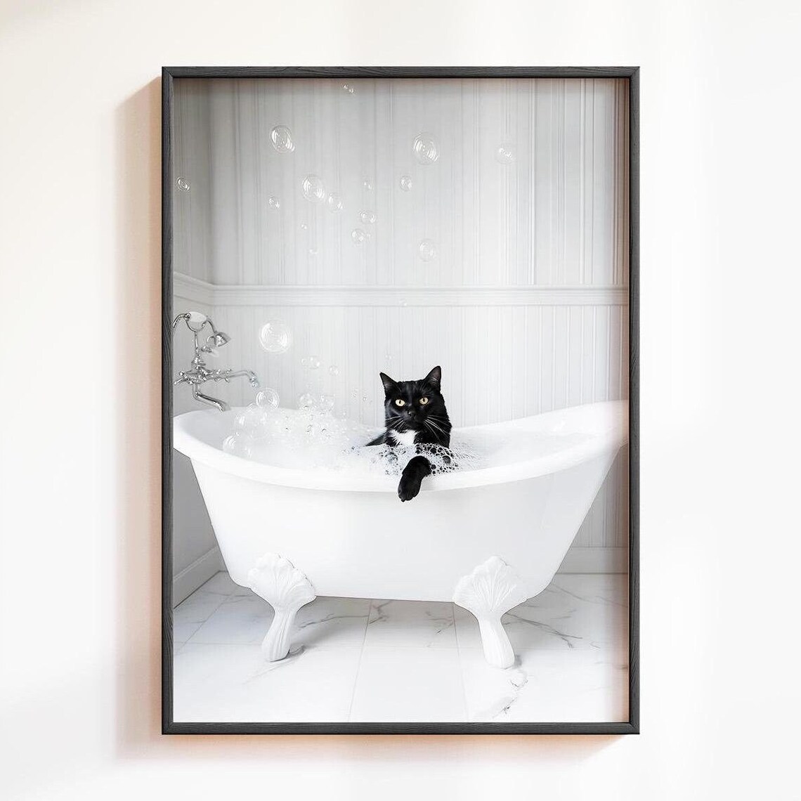 Black Cat In Bathtub Bathroom Humor Poster