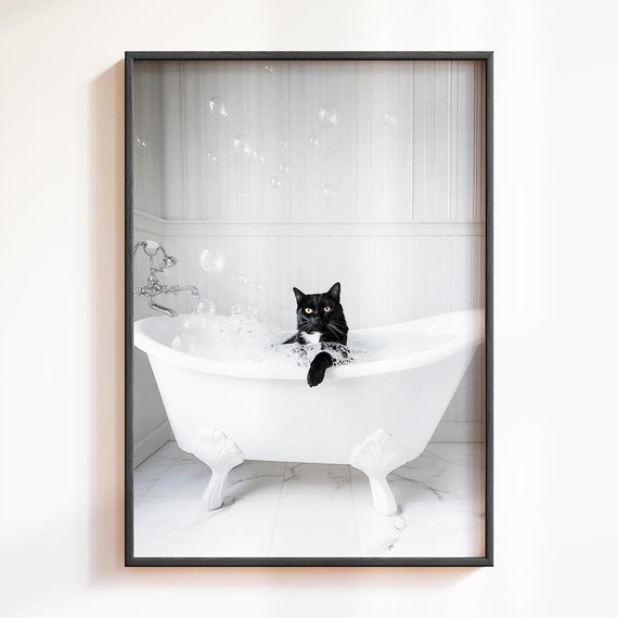 Black Cat In Bathtub Bathroom Humor Poster