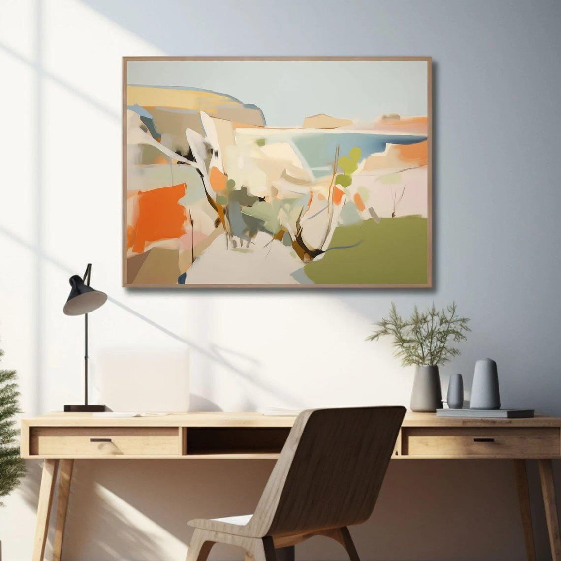 Abstract Coastal Landscape Orange Green Modern Color Block Art Poster - Image 2