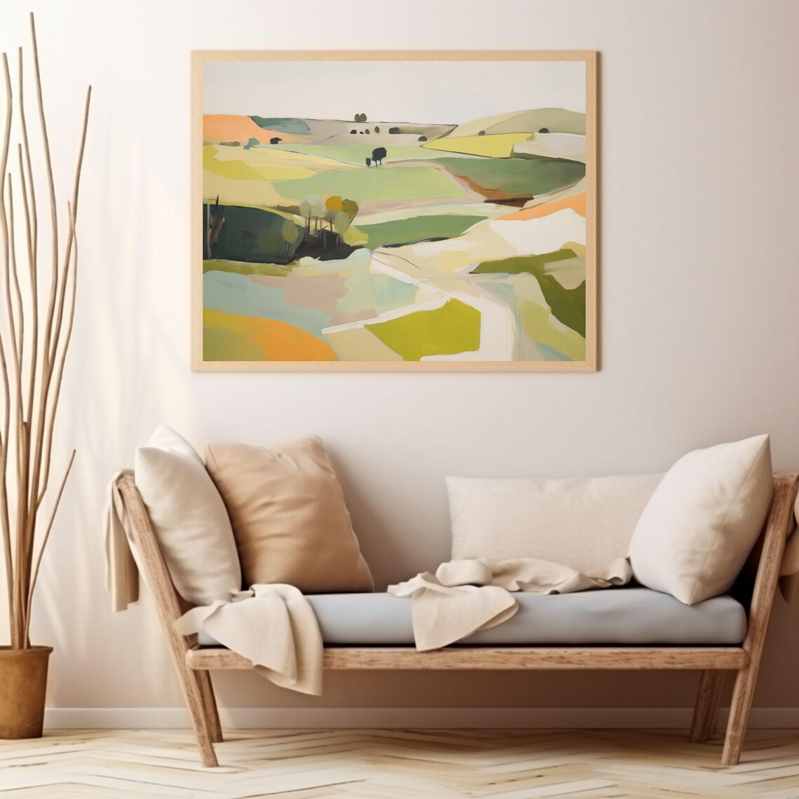 Green Abstract Hillside Painting Winding Road Countryside Poster - Image 2