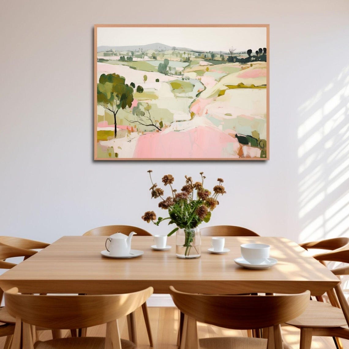 Pink Abstract Landscape Mediterranean Rolling Fields Wall Art - Image 2