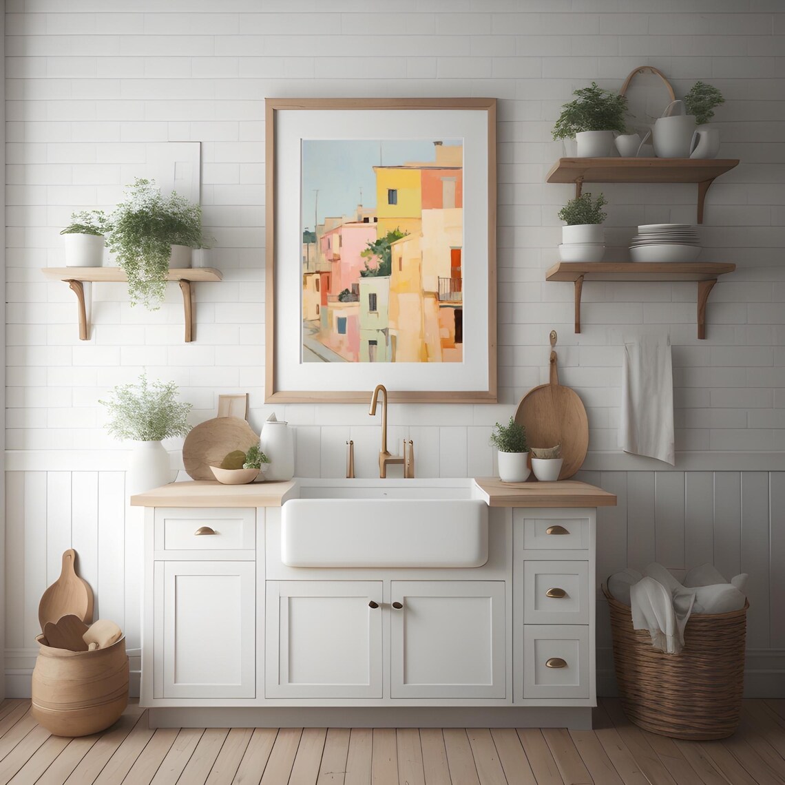 Colorful Italian Houses Painting Yellow Pink Mediterranean Town Poster - Image 4