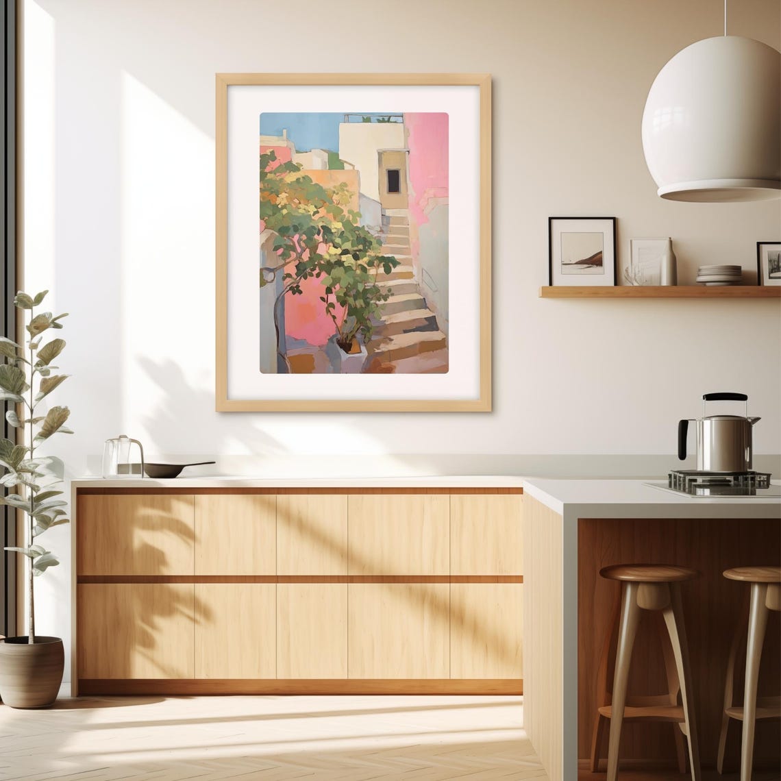 Mediterranean Village Greece Watercolor Travel Poster - Image 4