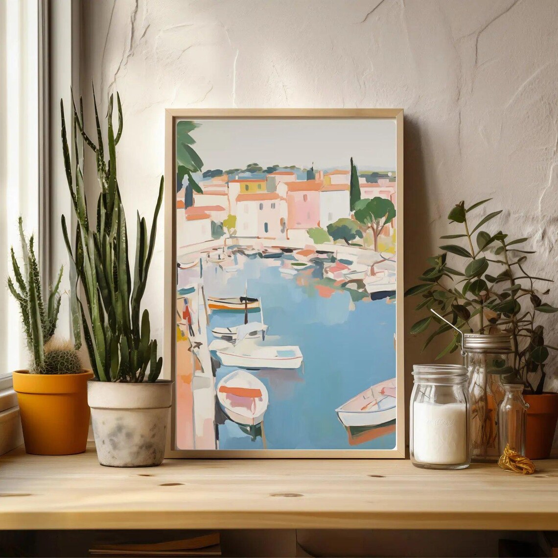 French Riviera Harbor Boats South of France Pastel Painting Poster - Image 4