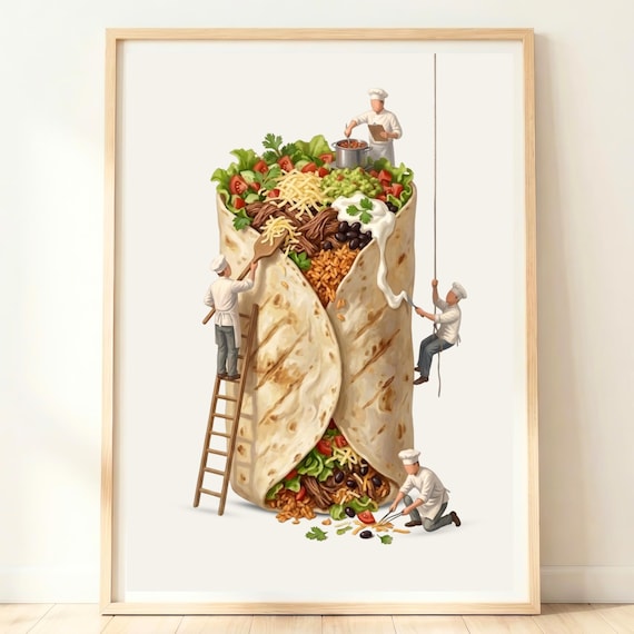 Burrito Wall Art Mexican Food Print Mexico Kitchen Decor Tex Mex Poster Taco Tuesday Artwork Lover Gift