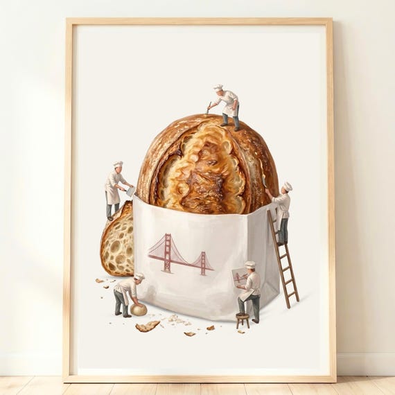 San Francisco Wall Art Sourdough Kitchen Print Bloomer Poster Golden Gate Bakery Decor California Travel Food Gift