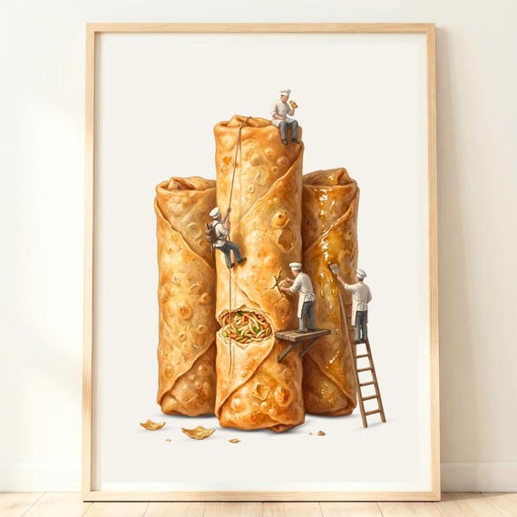 Spring Rolls Wall Art Chinese Takeaway Decor Asian Food Print Noodle Artwork Takeout
