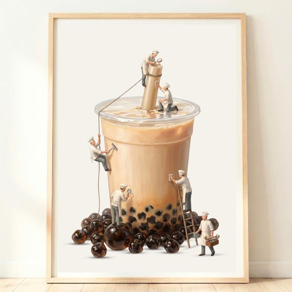 Bubble Tea Wall Art Boba Print Cute Cafe Decor Asian Food Kitchen
