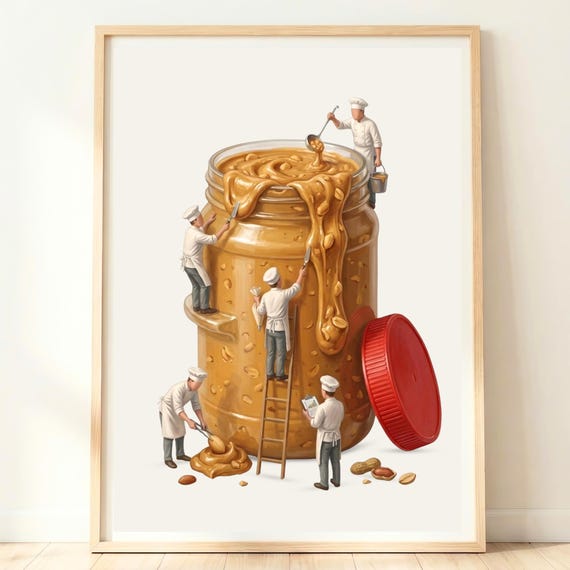 Peanut Butter Wall Art Funny Kitchen Print American Pantry Decor Jar Breakfast Poster Food Lover Gift