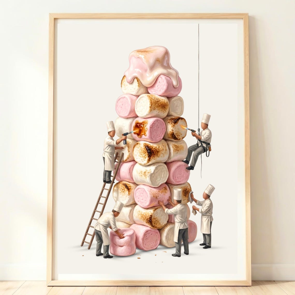 Toasted Marshmallow Tower Whimsical Tiny Chef Kitchen Wall Print