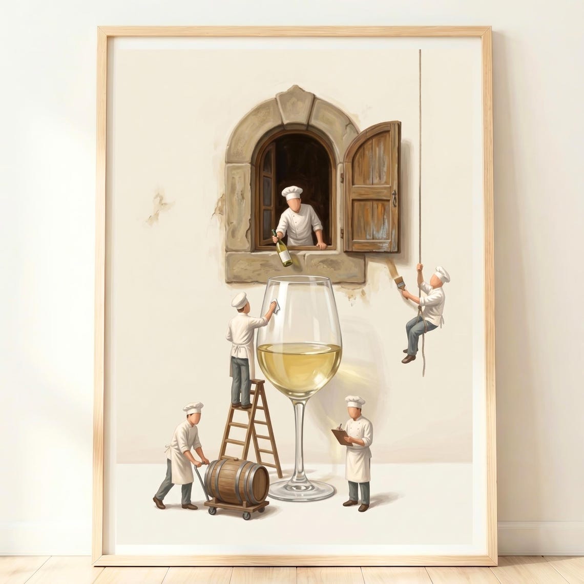 Big Florence White Wine Miniature Chefs Vintage Window Wall Art