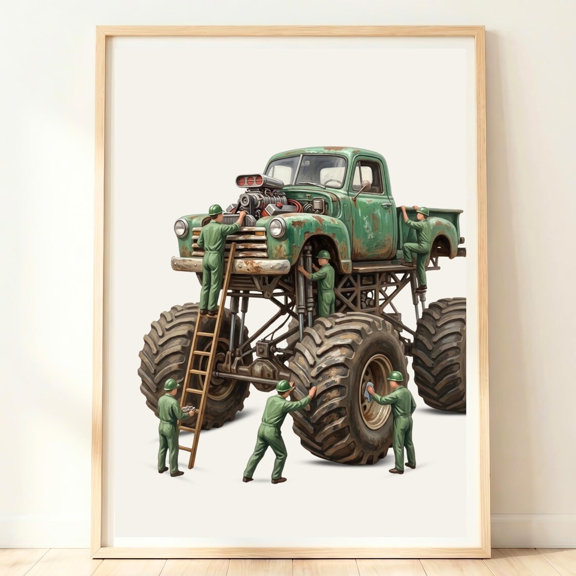 Miniature Mechanics Giant Green Vintage Monster Truck Boys Poster