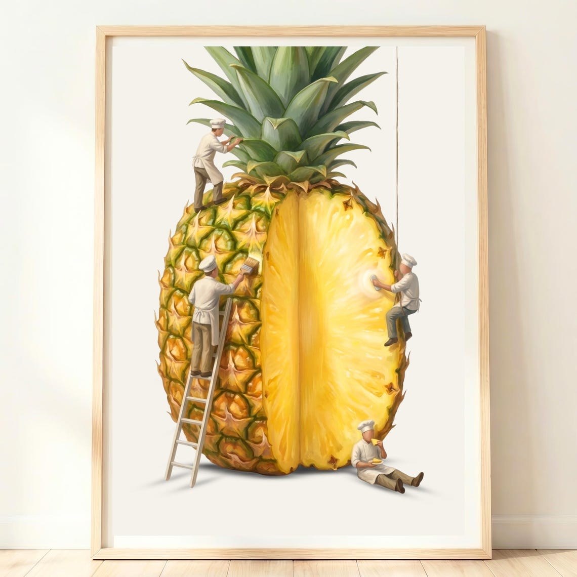 Giant Pineapple With Tiny Chefs Tropical Whimsical Kitchen Print