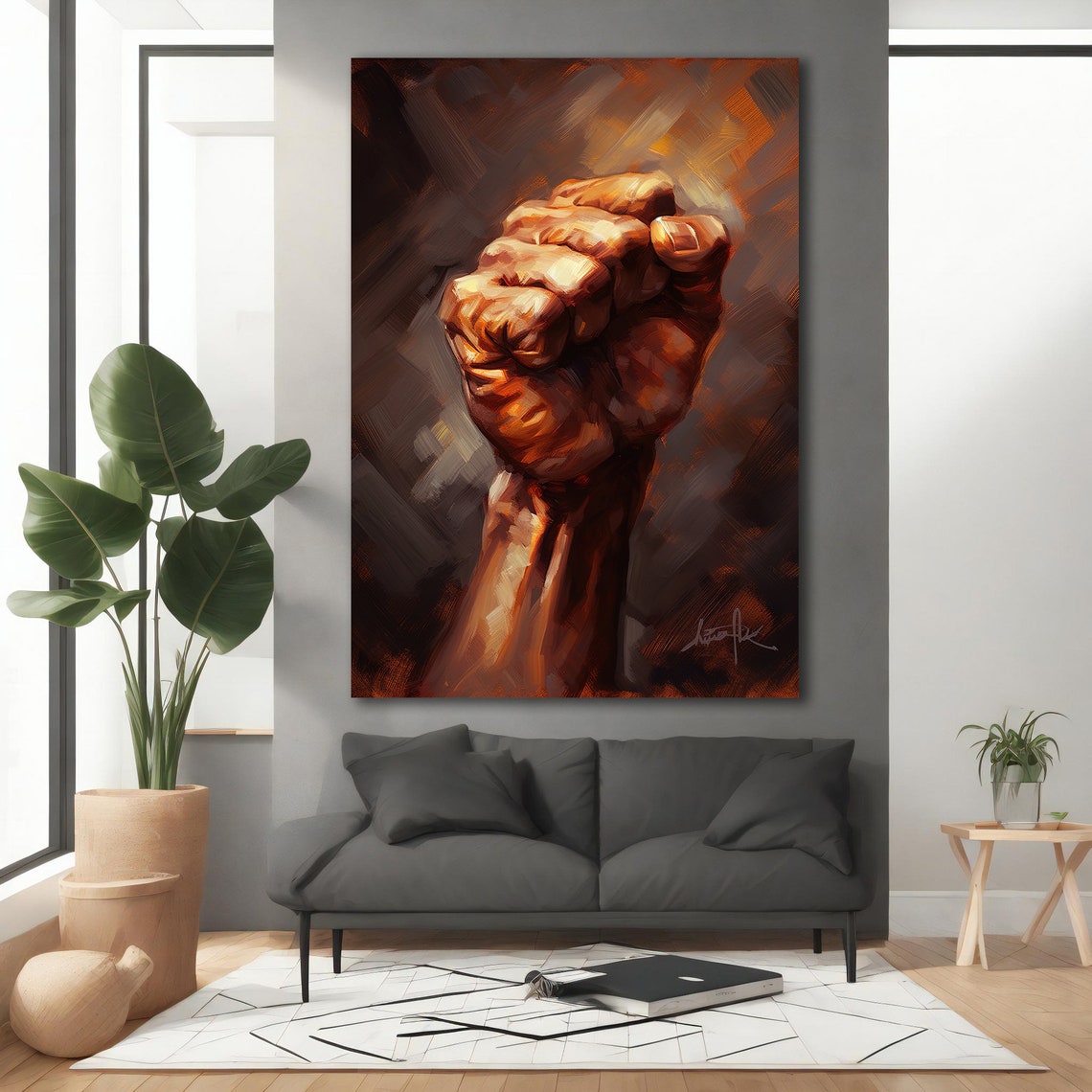 Raised Power Fist Painting Strength Unity Motivational Wall Art Poster - Image 2