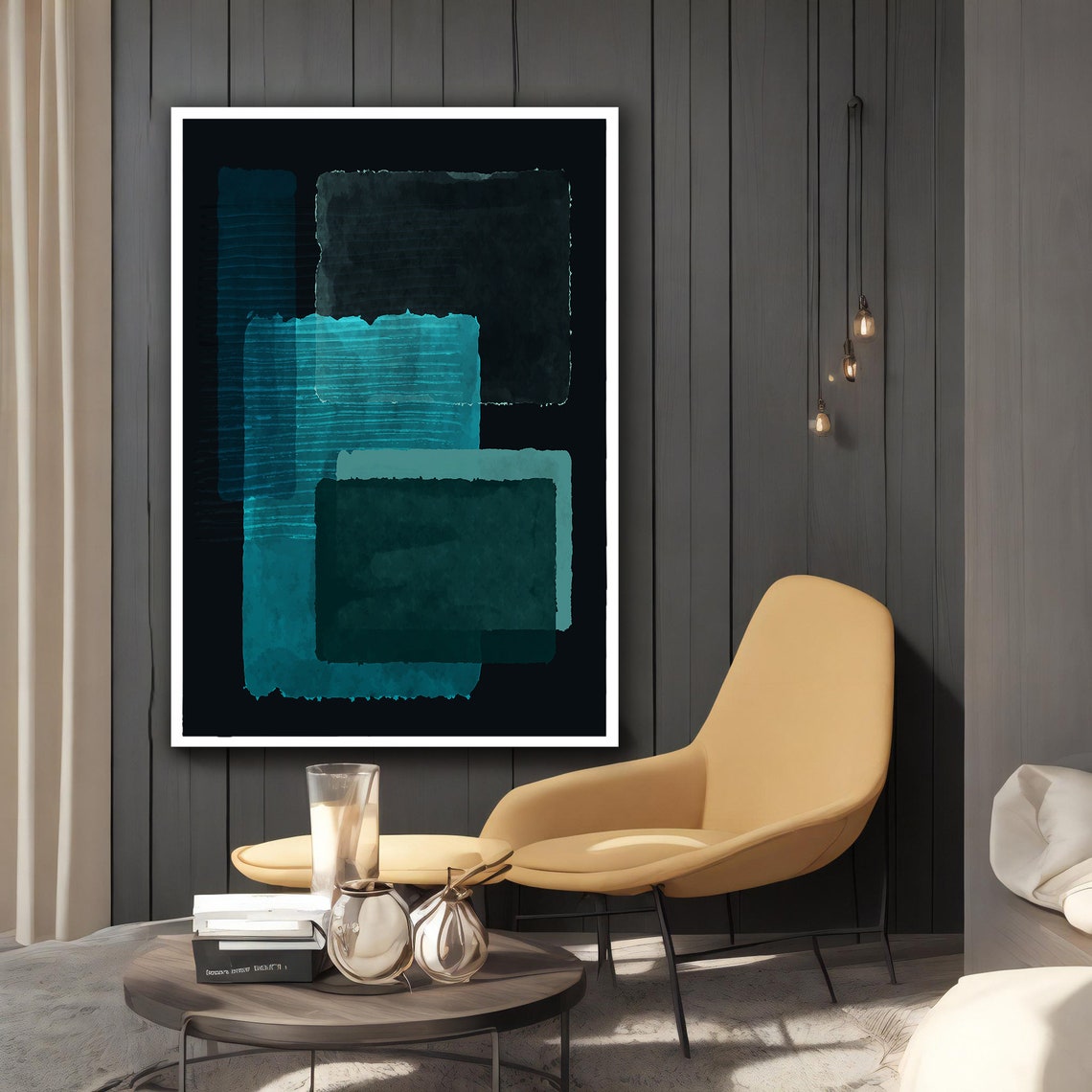 Dark Green Teal Layered Rectangles Abstract Rothko Style Modern Poster - Image 2