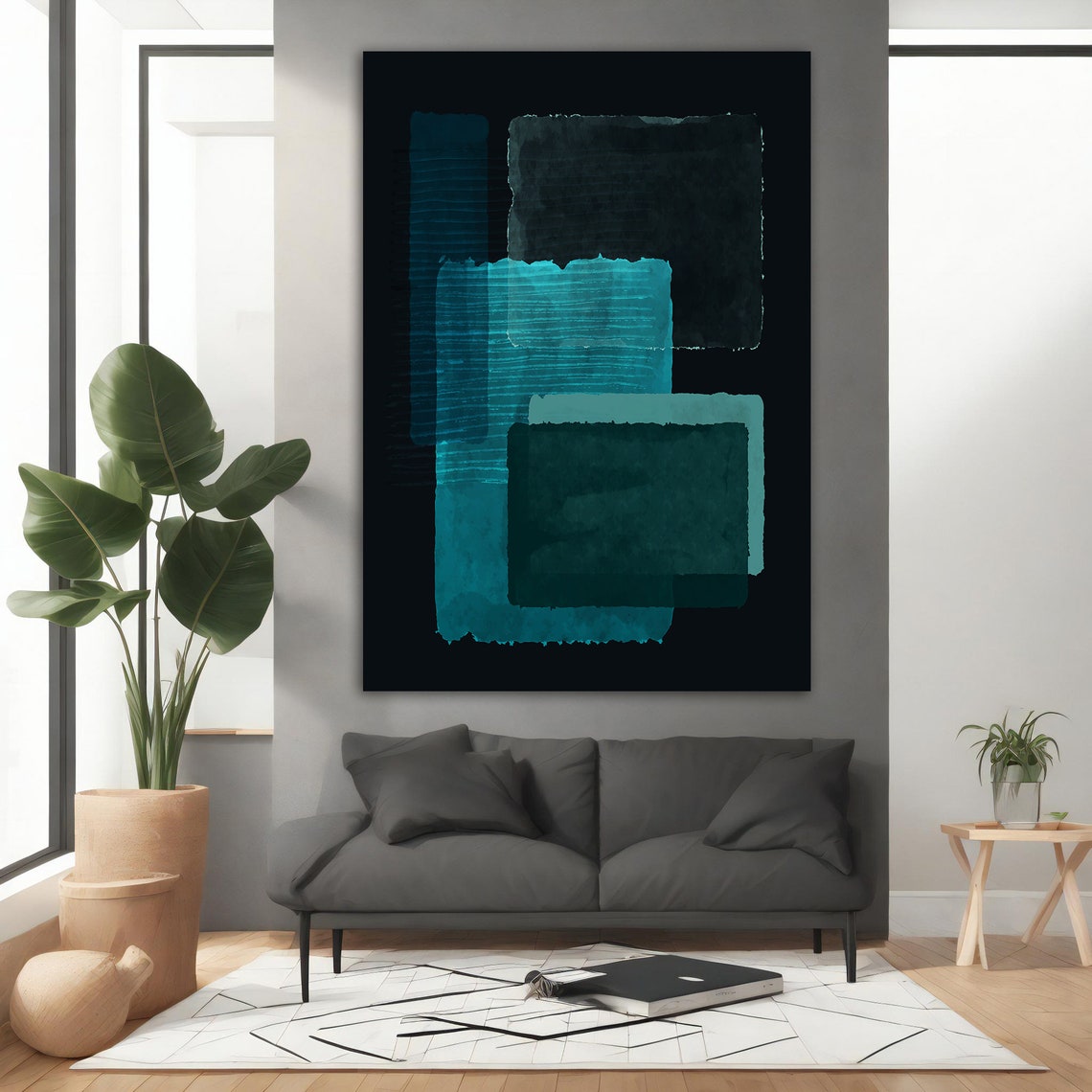 Dark Green Teal Layered Rectangles Abstract Rothko Style Modern Poster - Image 3