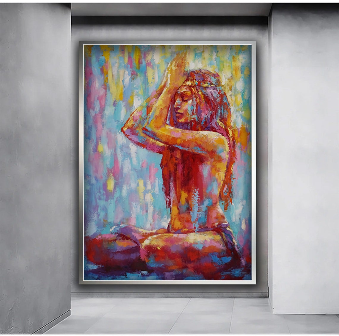 Colorful Abstract Woman Portrait Vibrant Rainbow Brushstroke Wall Art