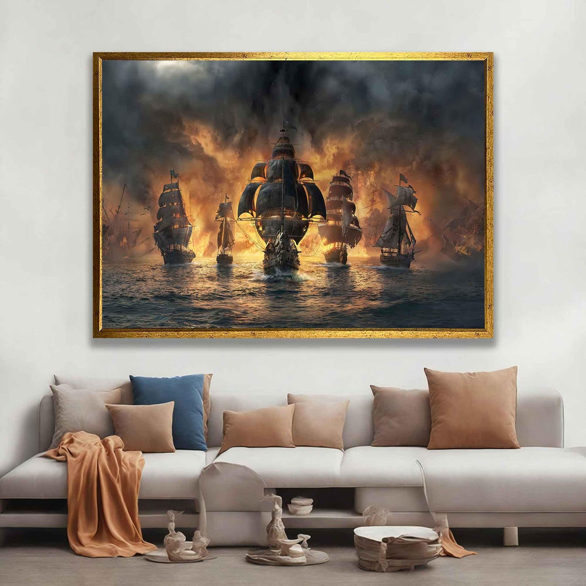 Pirate Tall Ships Fleet Stormy Sunset Ocean Battle Scene Poster - Image 2