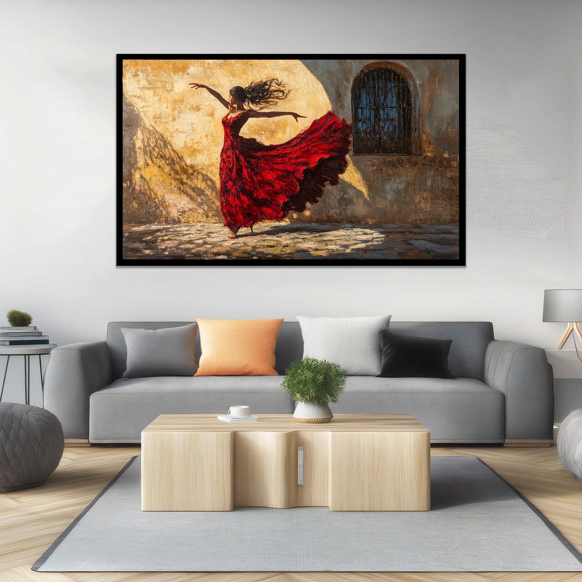 Flamenco Dancer In Red Dress Sunlit Courtyard Passionate Art Poster - Image 2