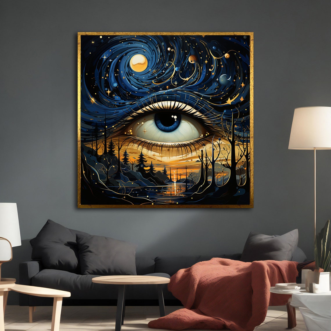 Cosmic Eye Night Sky Stars Forest Lake Surreal Dreamy Galaxy Wall Art - Image 5
