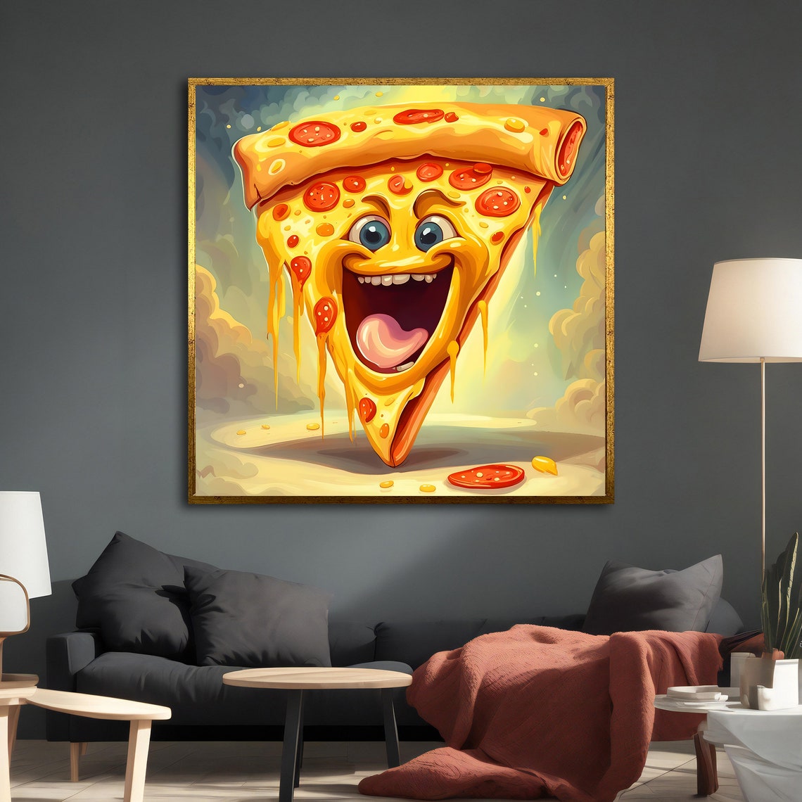 Happy Smiling Pizza Slice Cartoon Pepperoni Melting Cheese Art Print - Image 2