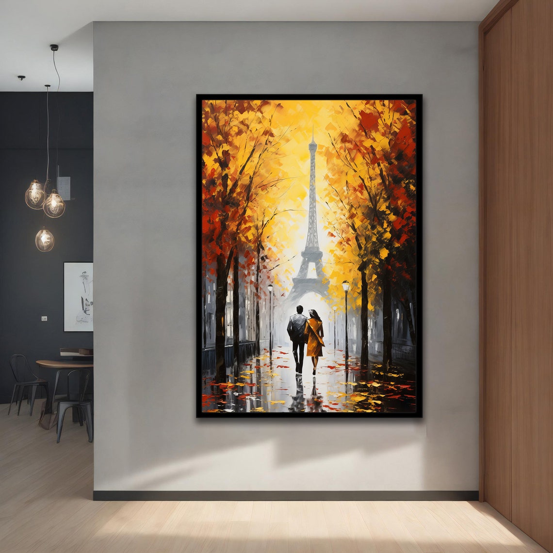 Paris Eiffel Tower Autumn Golden Leaves Romantic Couple Stroll Poster - Image 5