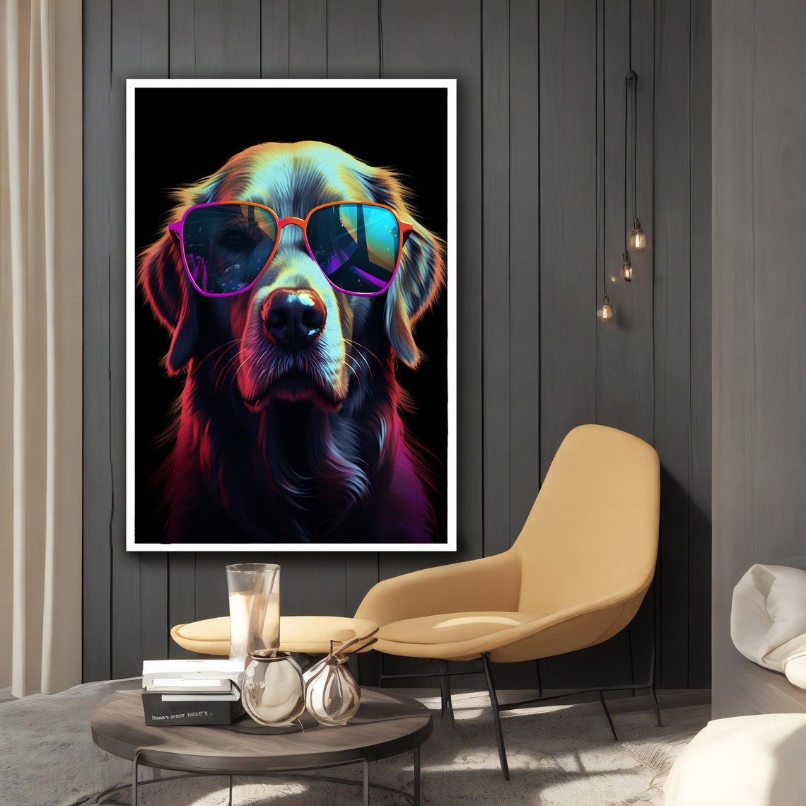 Cool Golden Retriever Neon Sunglasses Pop Art Funny Dog Poster - Image 2