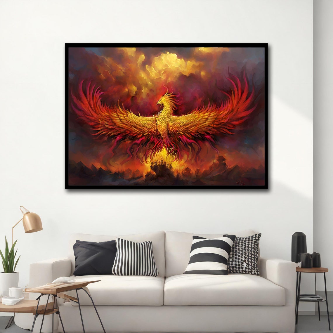 Golden Phoenix Rising Fiery Red Orange Storm Clouds Fantasy Poster - Image 4