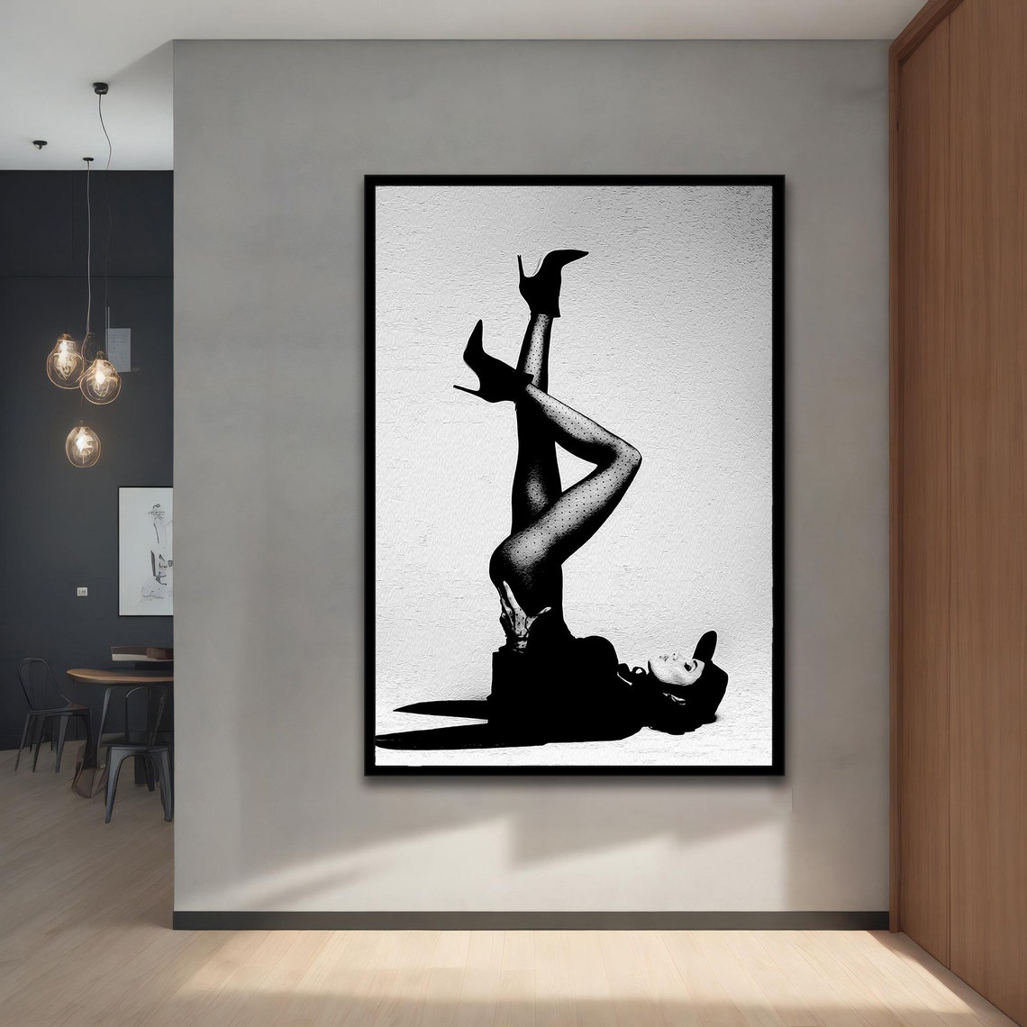 Woman in High Heels Playful Legs Up Black White Art Wall Poster - Image 5