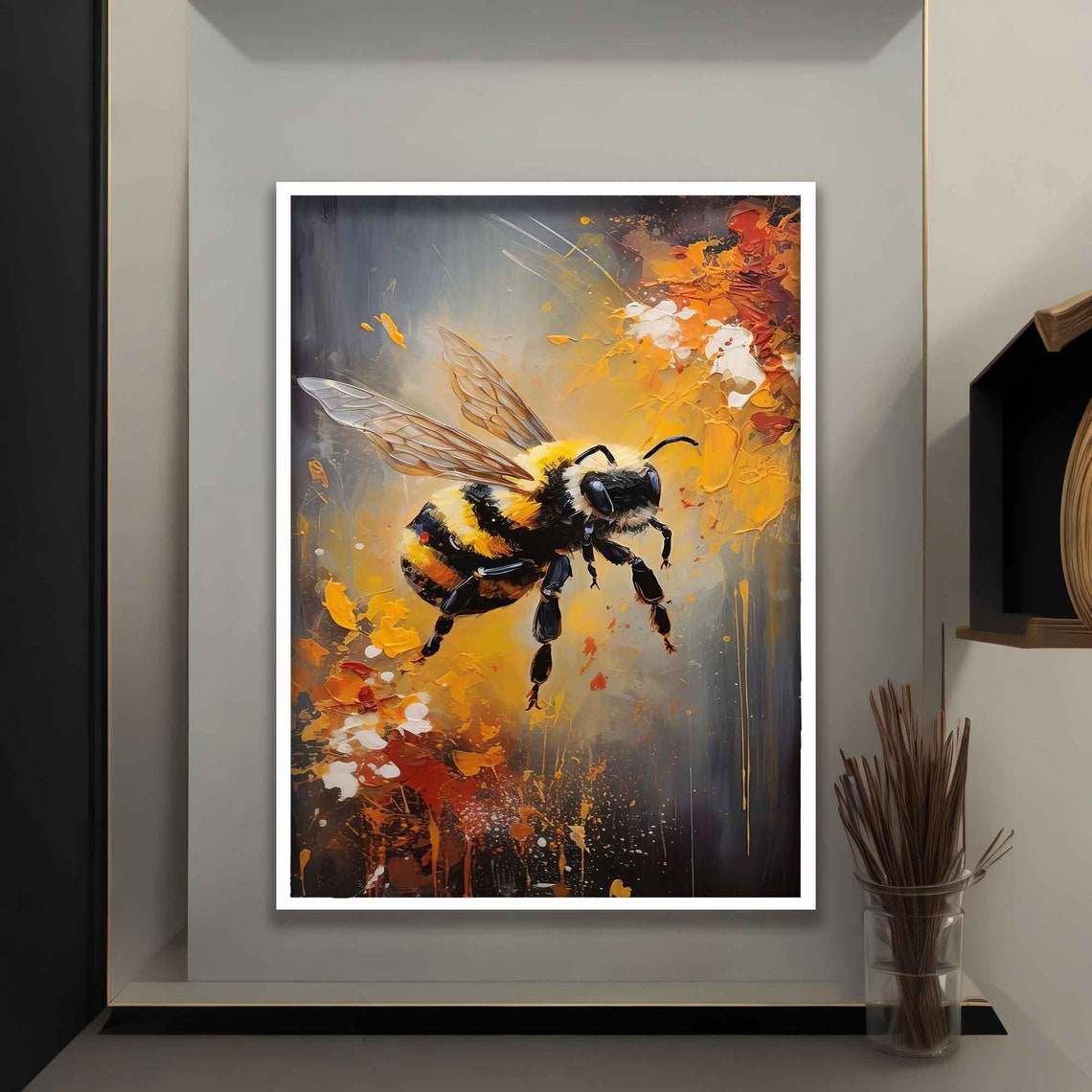 Bee Print Bee Wall Art Artistic Bee Painting Flying Bee Poster - Image 3