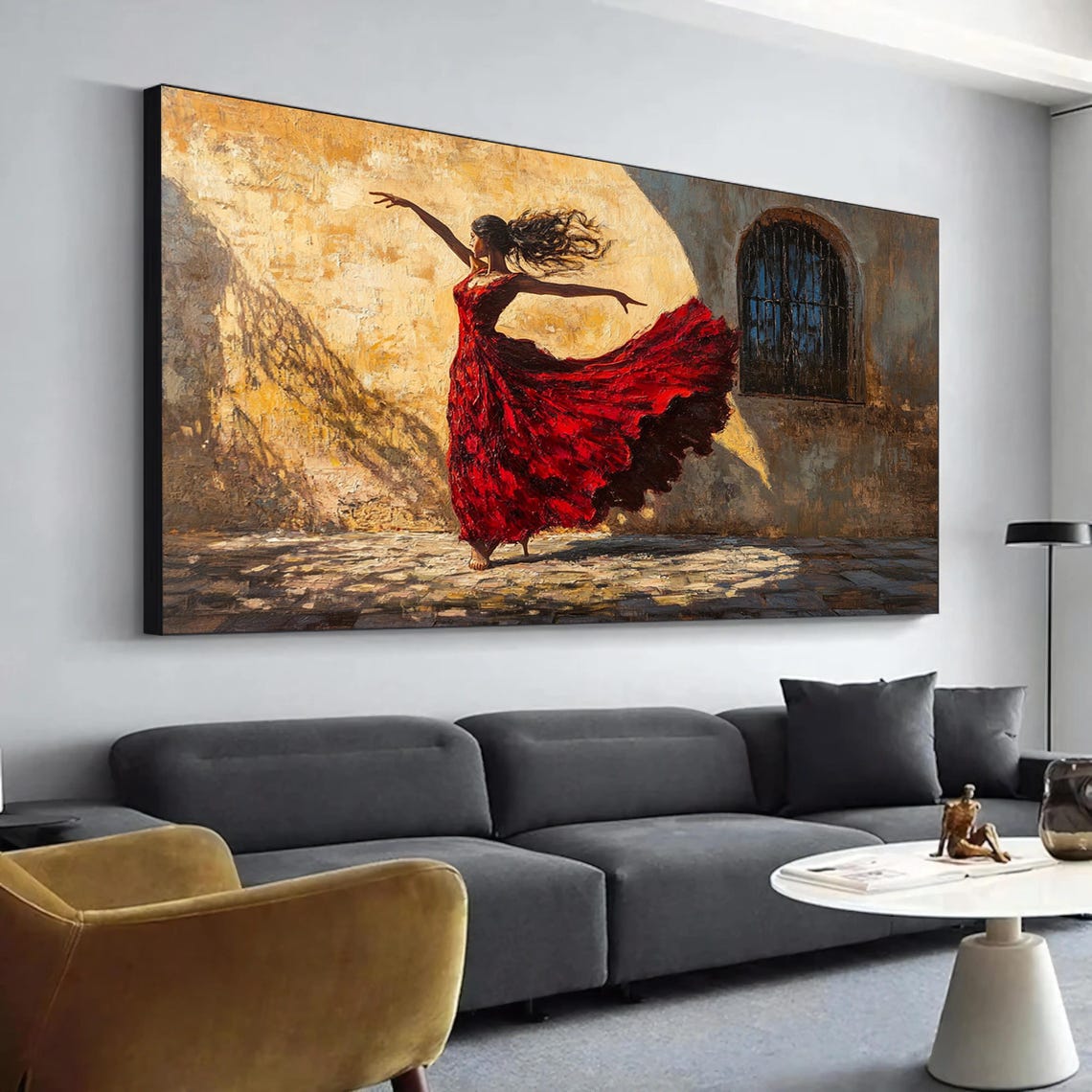 Flamenco Dancer In Red Dress Sunlit Courtyard Passionate Art Poster
