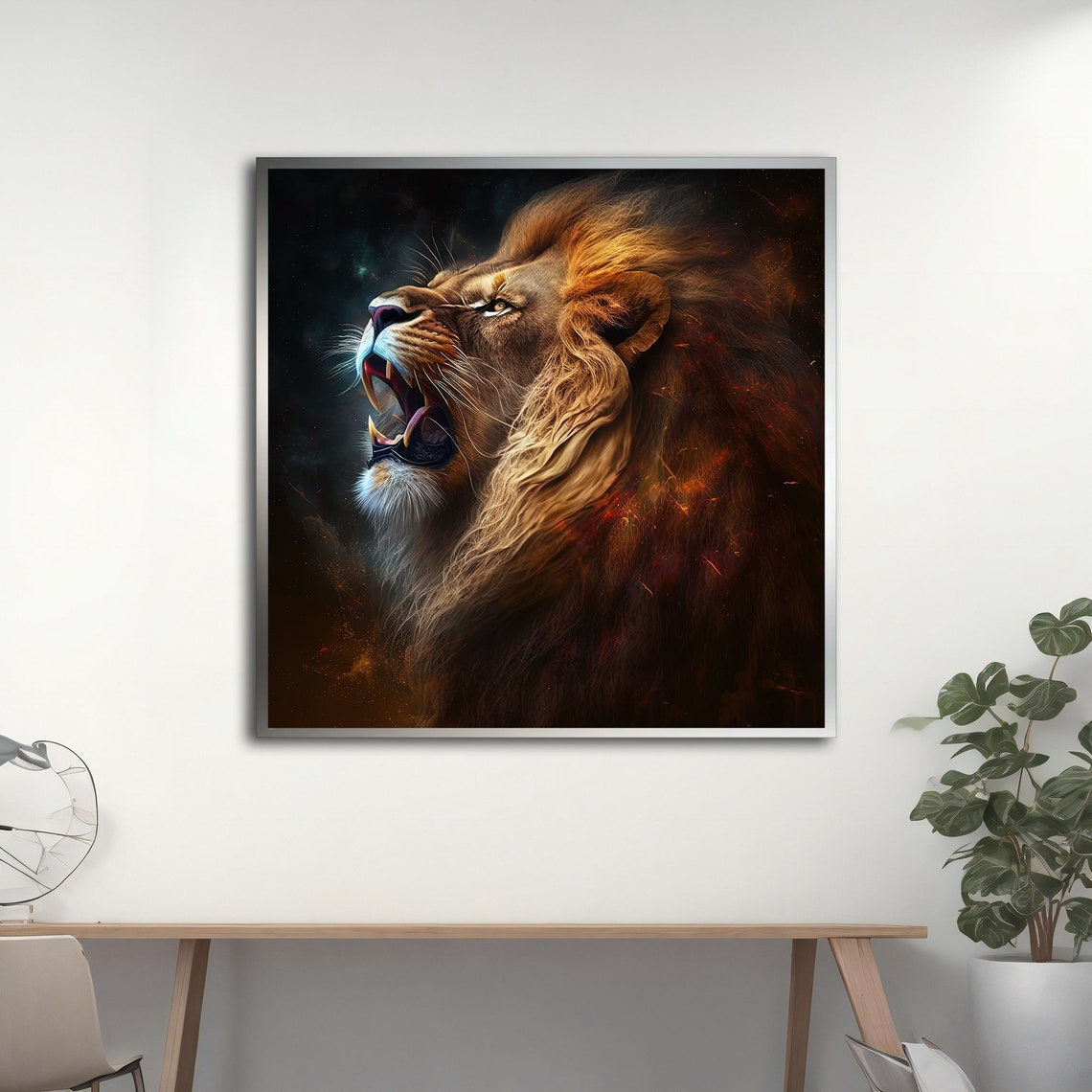 Roaring Lion Profile Fierce Mane Dark Ember Dramatic Animal Art Print - Image 2