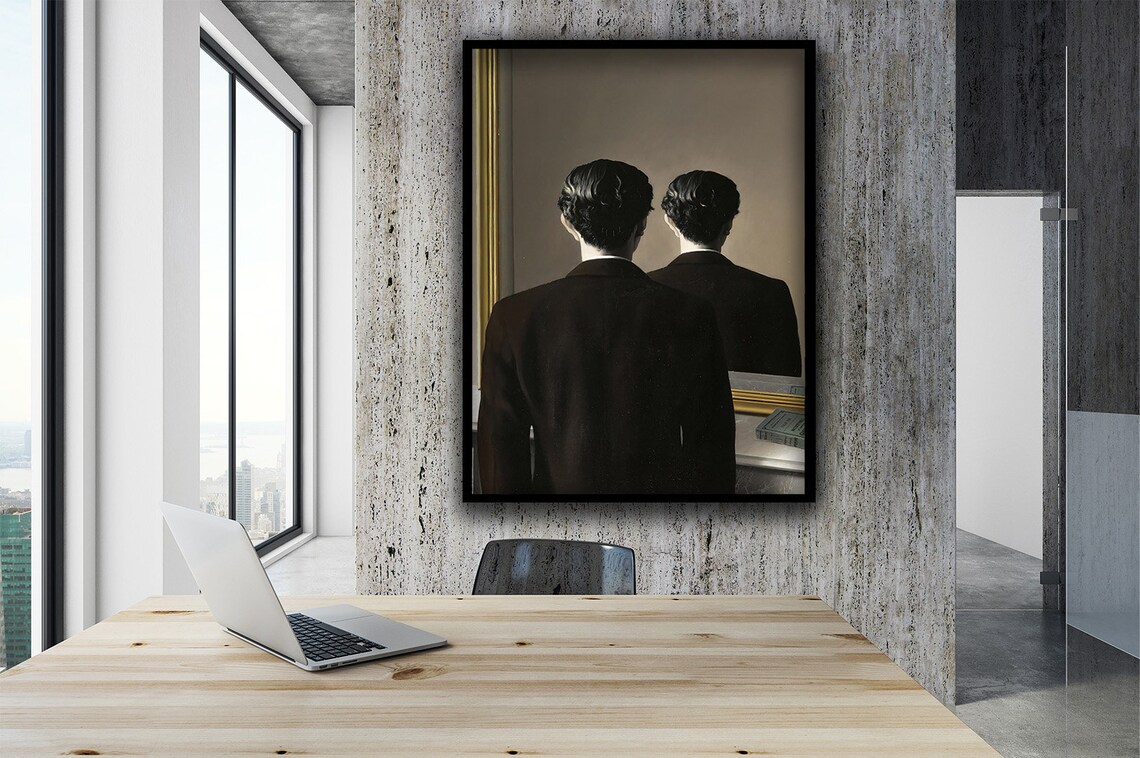 Ren Magritte Man With Mirror Poster Art Print - Image 2