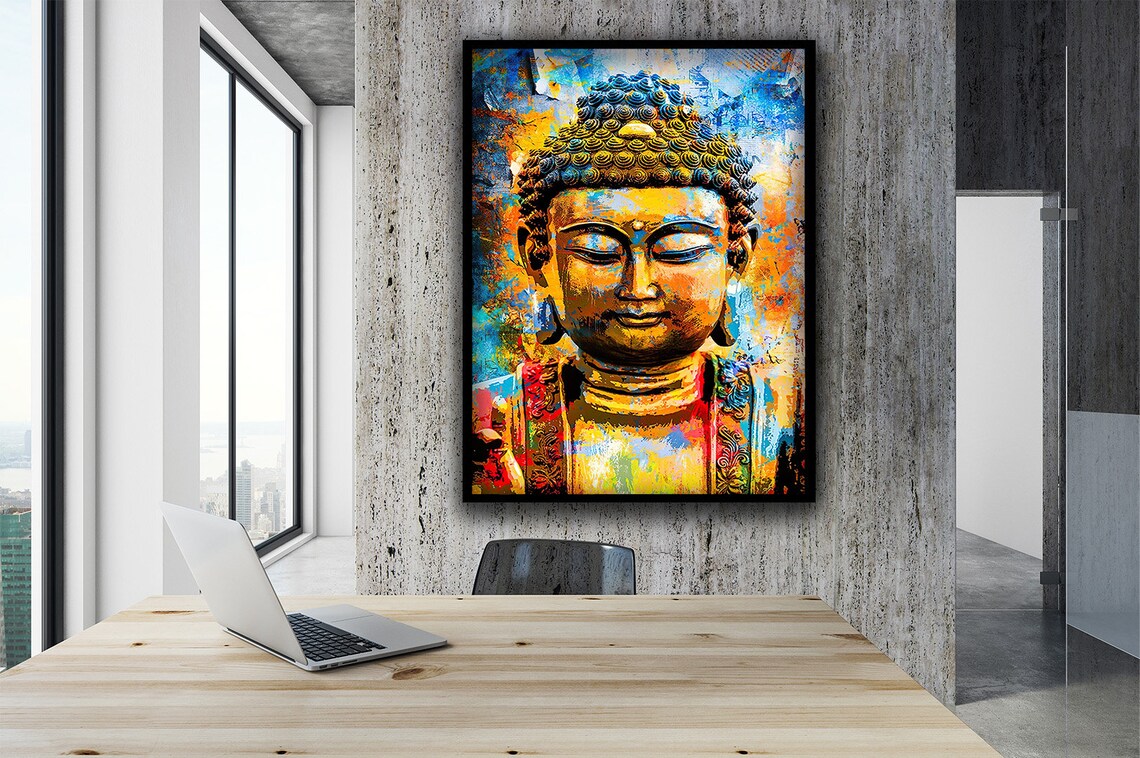 Colorful Buddha Portrait Golden Serene Face Spiritual Zen Meditation Poster - Image 2