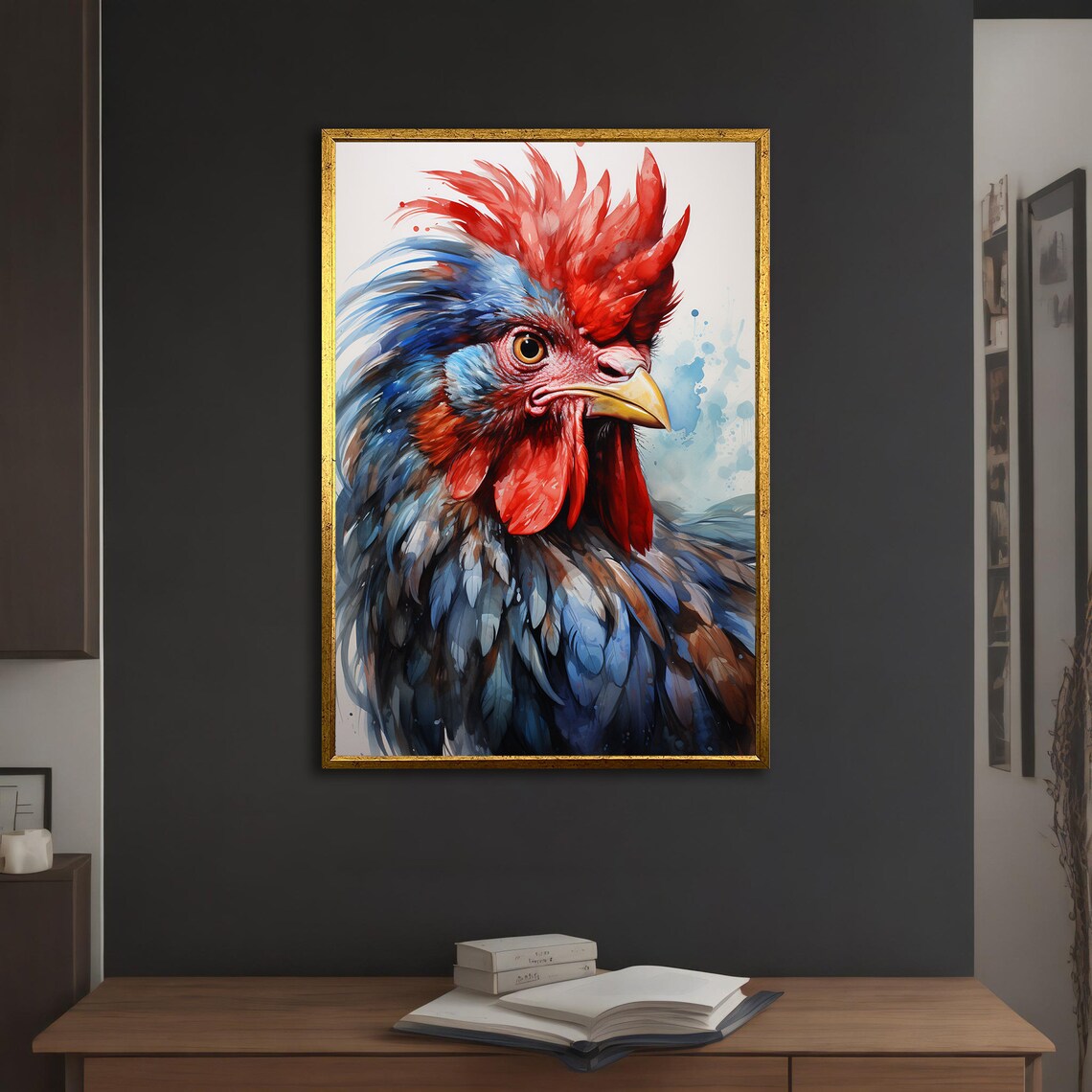 Rooster Painting, Modern Chicken Bird Decor - Image 2