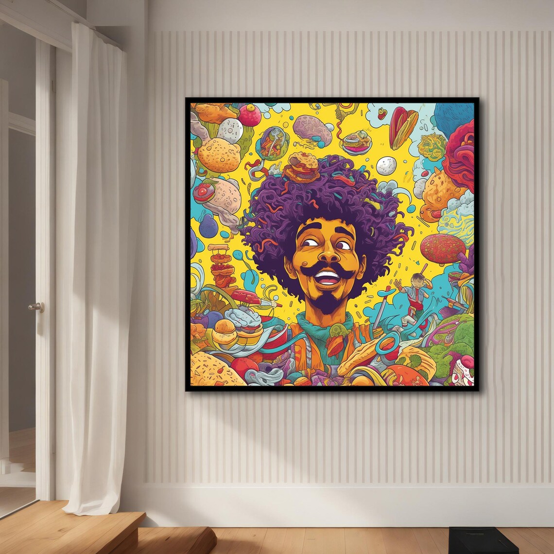 Cheerful Man With Purple Afro Psychedelic Doodle Food Pop Art Poster - Image 4
